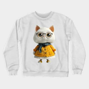 Big Eyes Cute Cat Wearing Glasses And Scarf Crewneck Sweatshirt